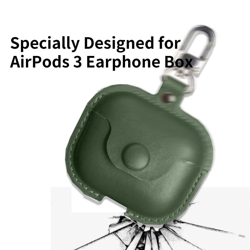 Vỏ bảo vệ hộp sạc tai nghe thích hợp cho Airpods 3 bằng da kèm móc
