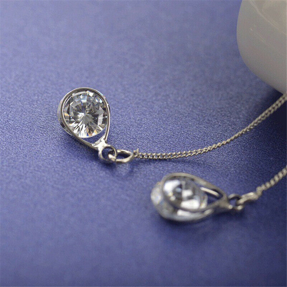 Đôi Khuyên Tai Dài Đính Đá Sapphire Thanh Lịch Thời Trang Cho Nữ