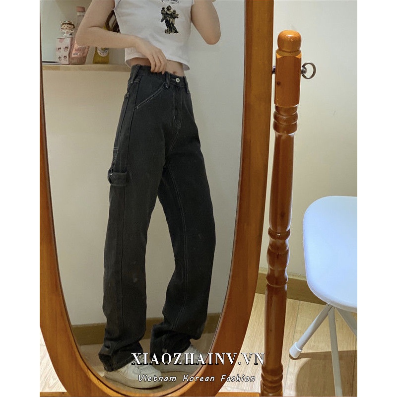 Quần jean dài ống rộng XIAOZHAINV lưng cao thời trang vintage cho nữ