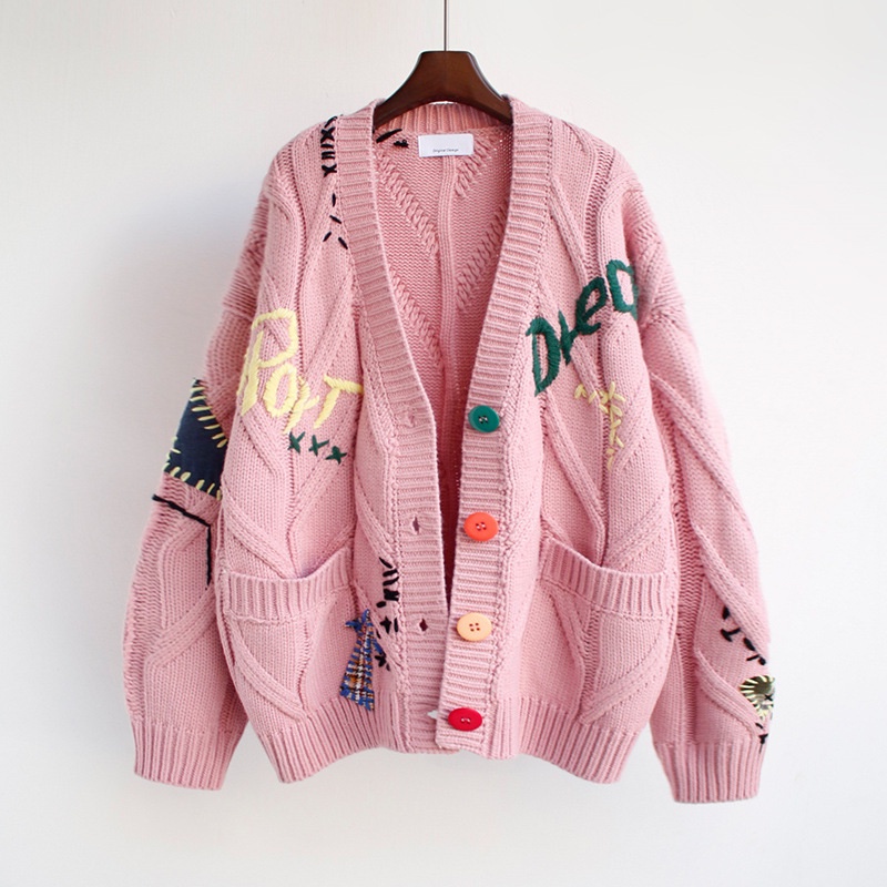 Hàng Sẵn_ Áo khoác cardigan dệt kim thiết kế hoạt họa phong cách Hàn Quốc nhẹ nhàng Hadu shop
