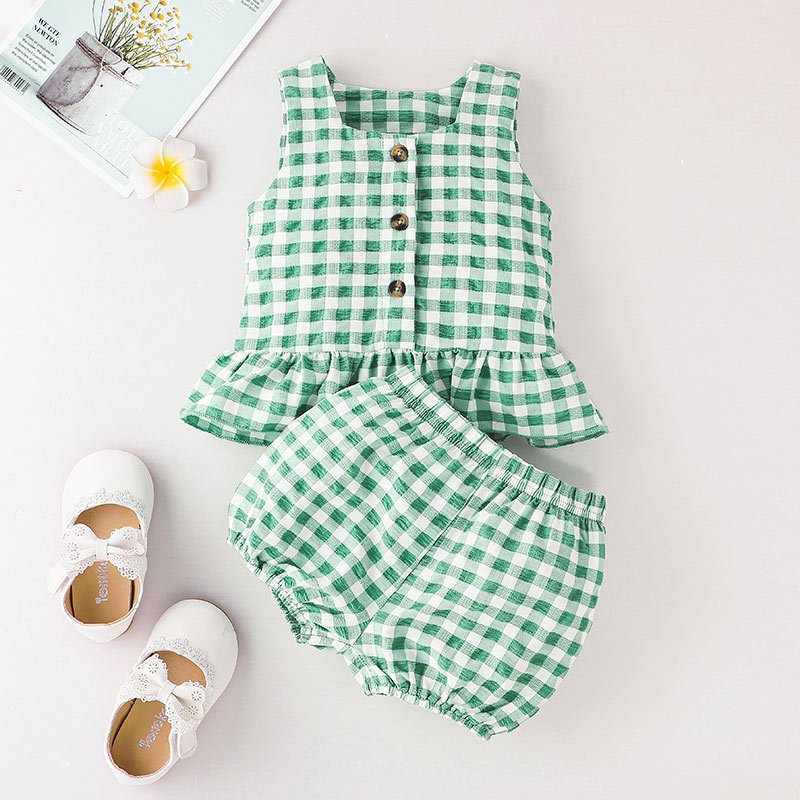 Combo bộ đồ bé gái 0-24 Tháng Kẻ Sọc Caro không tay áo ba lỗ quần đùi set mùa hè thời trang cho bé trẻ em sơ sinh
