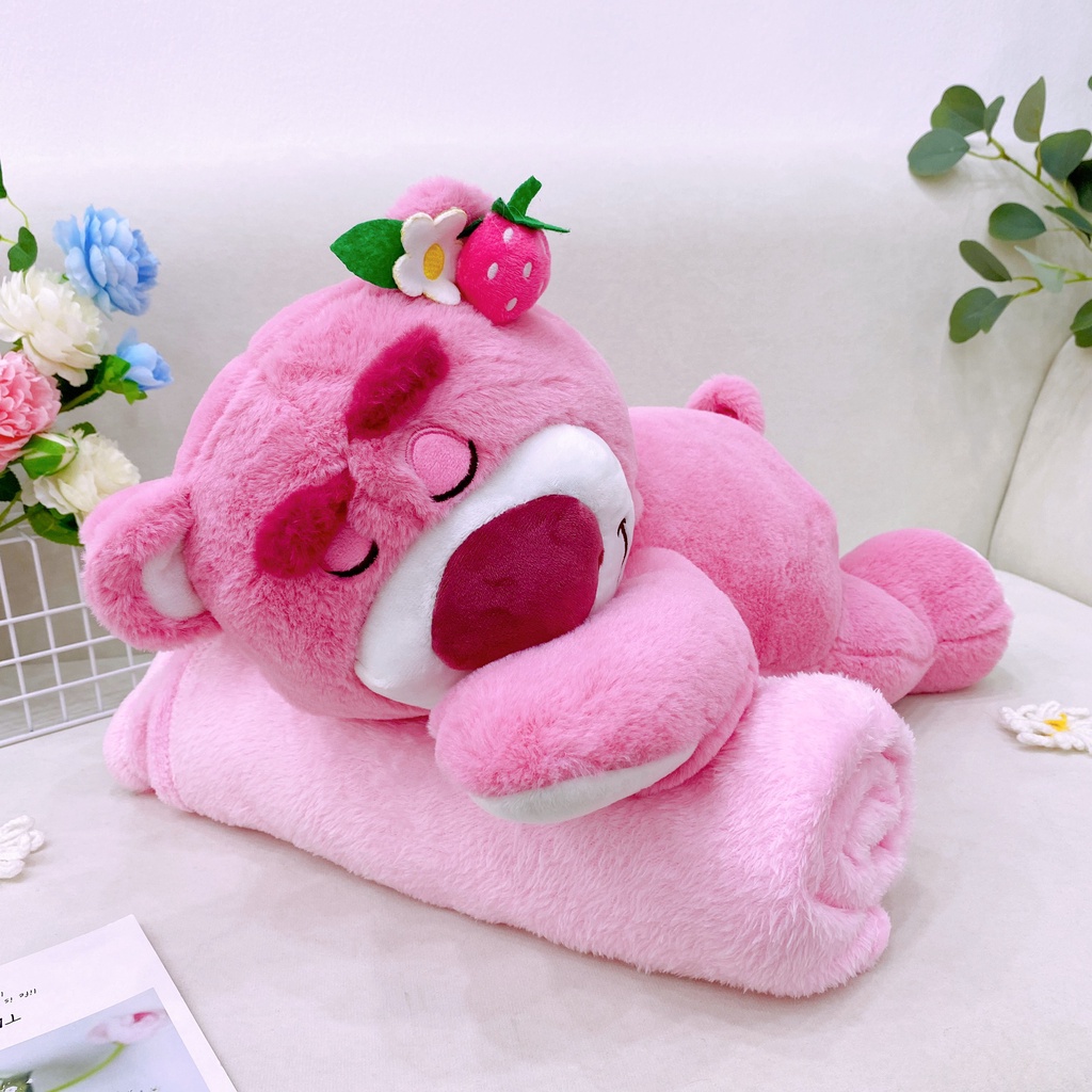 Gấu Bông Lotso Tai Dâu Cao Cấp, Gấu Lotso Nằm Ngủ Mùi Thơm Nhẹ Dễ Thương