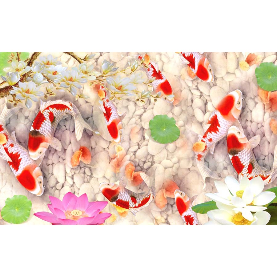 Tranh cá chép cá koi trong hồ sen giành cho người quan tâm phong thủy
