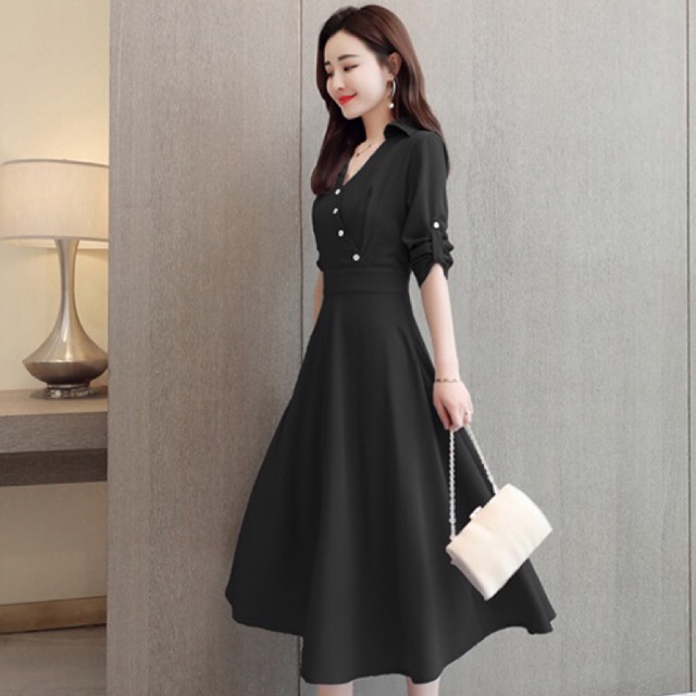 Đầm xoè chiffon đính nút xéo cao cấp size M L XL