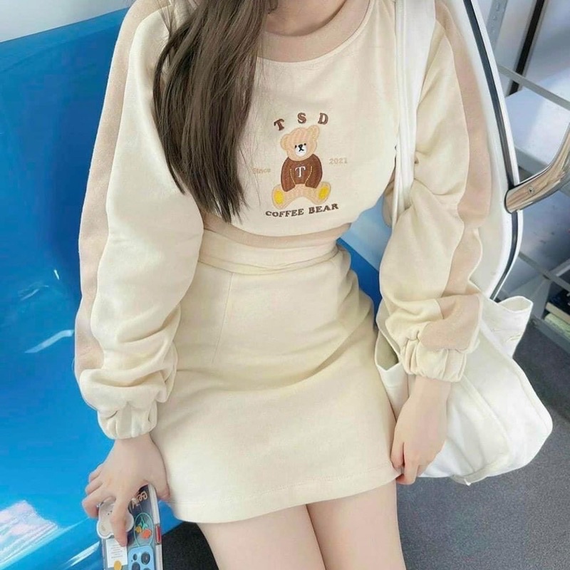 Set váy + áo crotop gấu