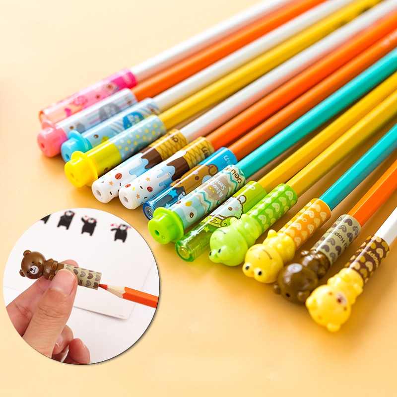 Bộ 6 Nắp Đậy Bút Chì Mở Rộng Họa Tiết Hoạt Hình Thông Dụng