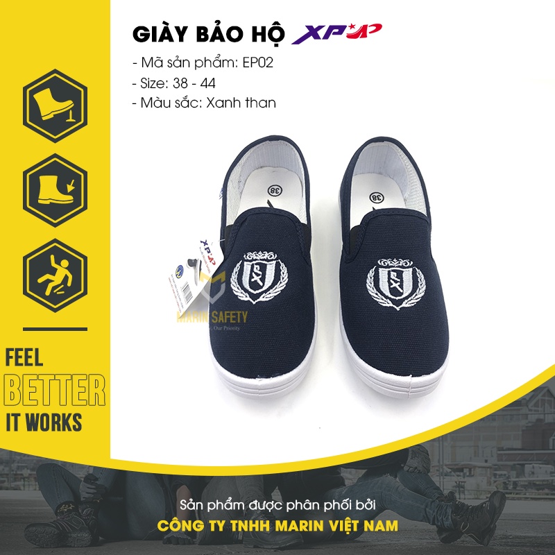 Giày bảo hộ lao động nam, giày lười bata dạng xỏ, chất liệu vải thương hiệu XP - Sản phẩm chính hãng