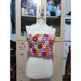 Áo 2 dây thêu hoa Len handmade (Ảnh Thật)