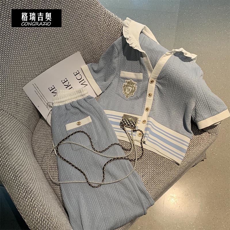 Japanese vintage vintage senior Hong Kong taste retro chic suit for men and women summer short-sleeved trousers two sets
