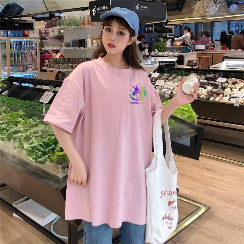 Áo thun phản quang tay lỡ nam nữ vải cotton - unicorn