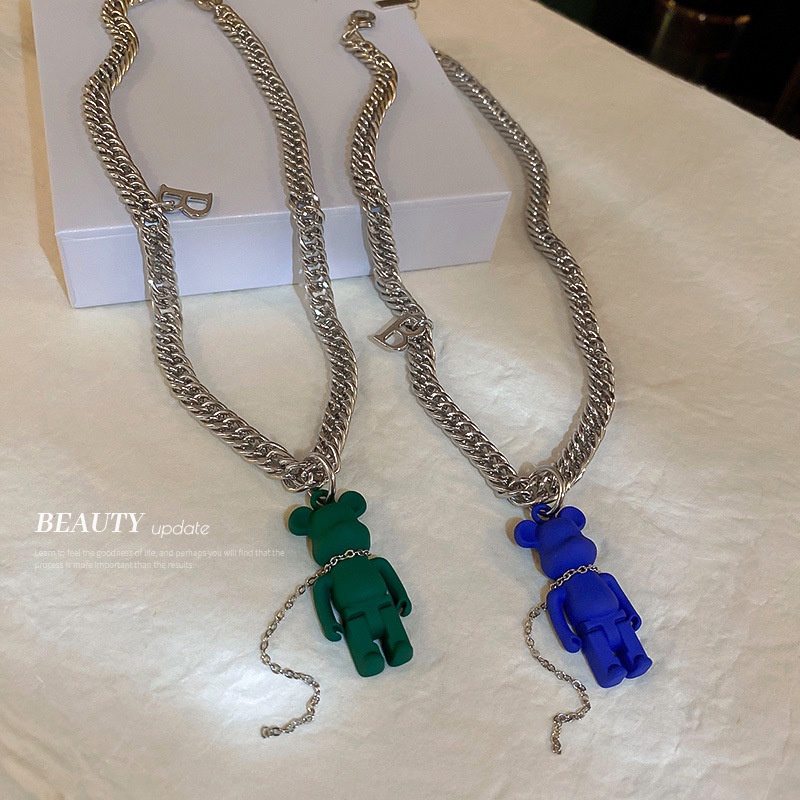 Vòng cổ sợi xích mặt hình gấu và chữ cái phong cách ngọt ngào và sành điệu kiểu Hàn Quốc