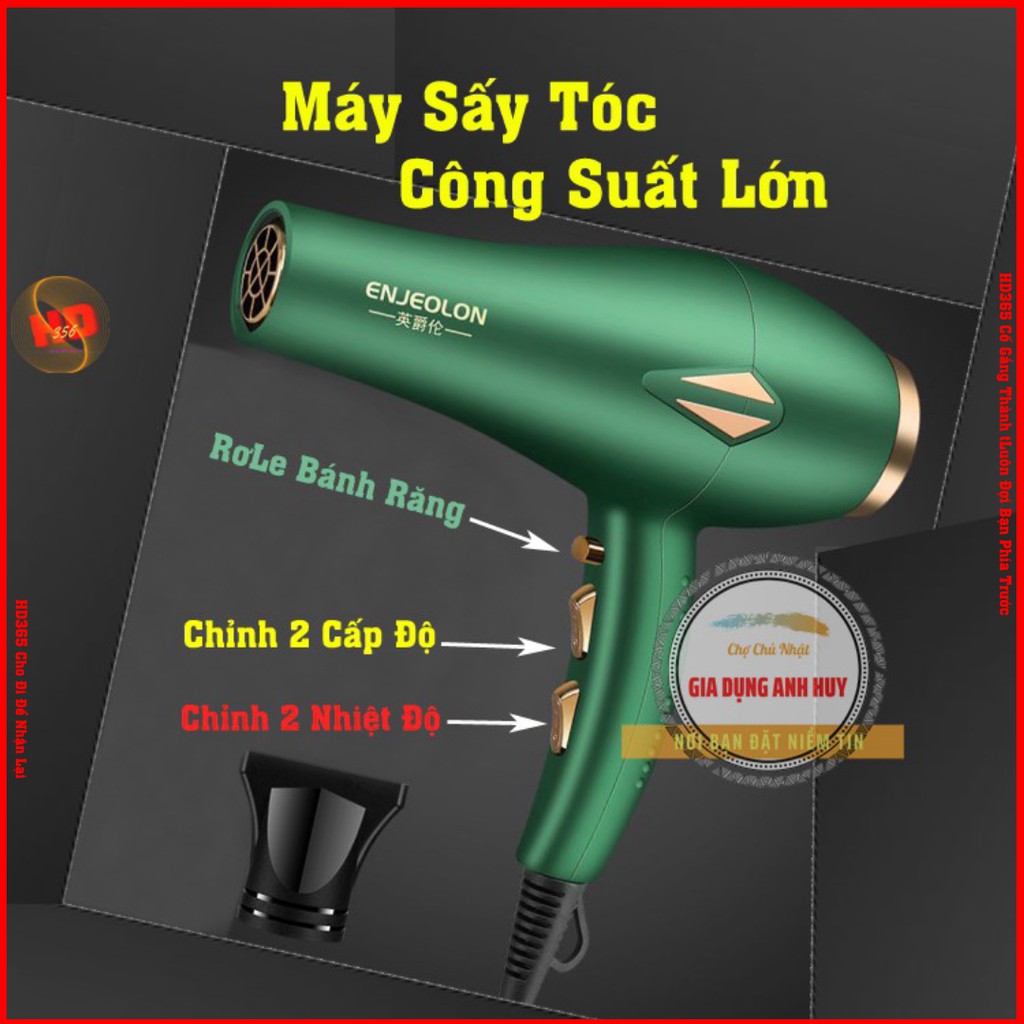 Máy Sấy Tóc ENJEOLION  2 Chiều ( Công Suất Lớn 2000W Chính Hãng ) Công Ngệ Chống Ồn NaNog Bảo Vệ Tóc - HD365