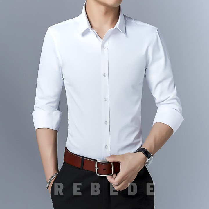 Áo sơ mi nam đẹp dài tay dáng ôm, chất vải lụa cotton cao cấp Rebede Shop - SML