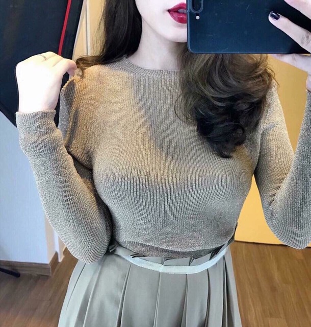 [ Mã WASTRUN4 giảm 10% tối đa 30K đơn 99K] Áo len nhũ mỏng co giãn cổ tròn dài tay HH1610 - NhiNhiShop | BigBuy360 - bigbuy360.vn