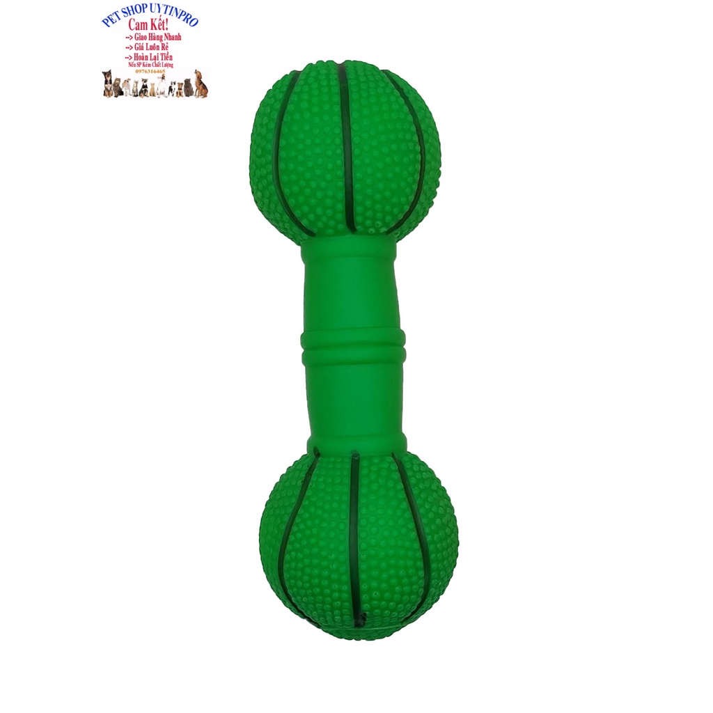Đồ chơi cho Chó Hình quả tạ Dài 16cm In hình bóng bowling Phát ra tiếng kêu Chất liệu nhựa dẻo, Giúp thú cưng sảng khoái