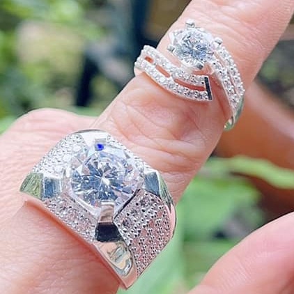NHẪN ĐÔI NẠM ĐÁ BẠC CAO CẤP 09