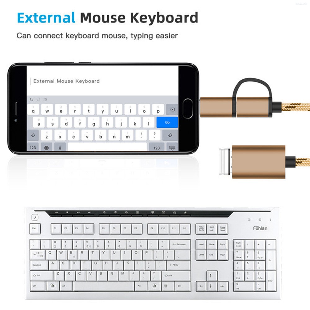 2 in 1 Type-C OTG To USB 3.0 Interface OTG Adapter Cable Fast Transfer Connector Converter, Gold  💛Kitchentool