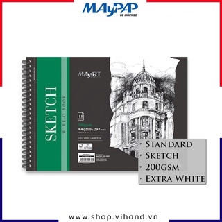 Tập giấy vẽ phác thảo dạng lò xo mayart wire-o sketch book a4 200gsm – 15 tờ