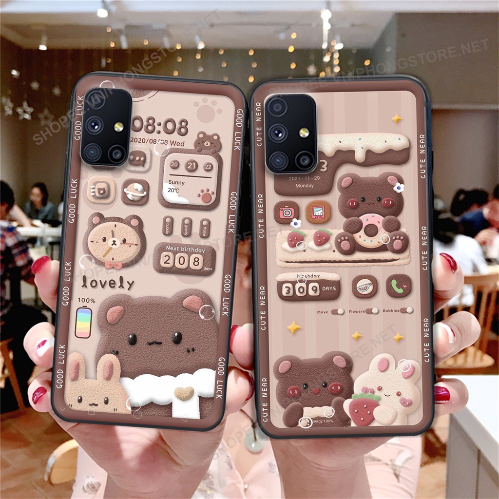 Ốp lưng Samsung M51 in họa tiết caro, mẫu gấu cực đáng yêu / ốp gấu cute giá rẻ