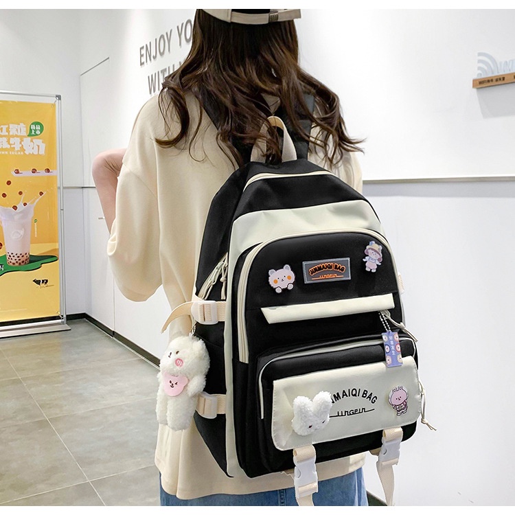Set balo túi xách ví JASMIN NOIR vải canvas họa tiết hoạt hình dễ thương cho nữ
