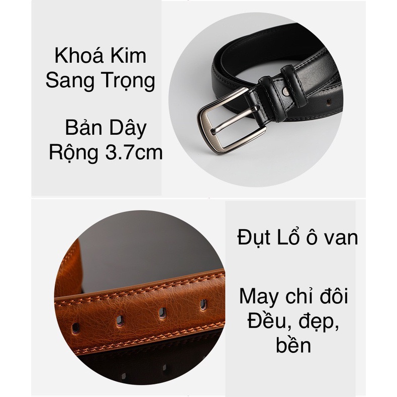 Dây Nịt Thắt Lưng nam Da Bò Khóa Kim KTM68 Bản Rộng 3.7cm Phong Cách Sang trọng Full Hộp