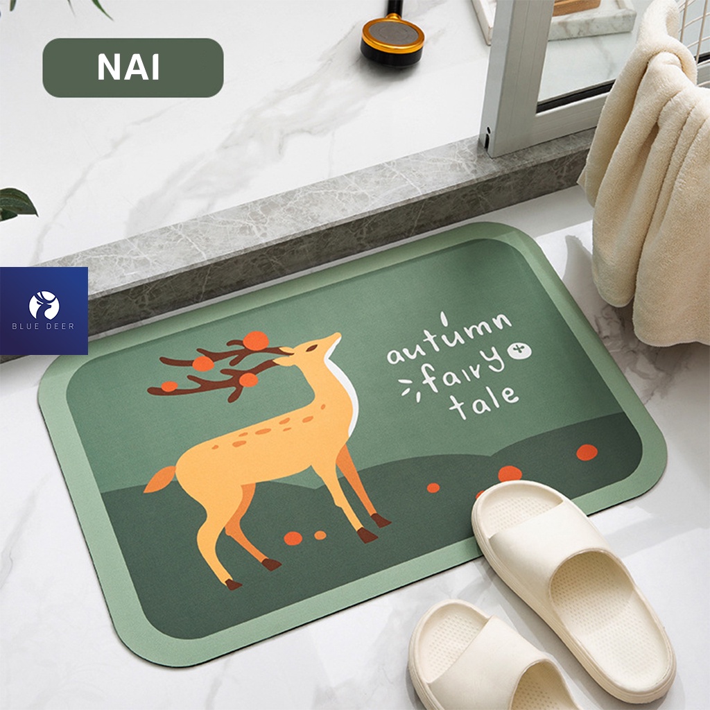 Thảm chùi chân chống trượt hình thú nhanh khô để phòng tắm, nhà bếp – BLUE DEER