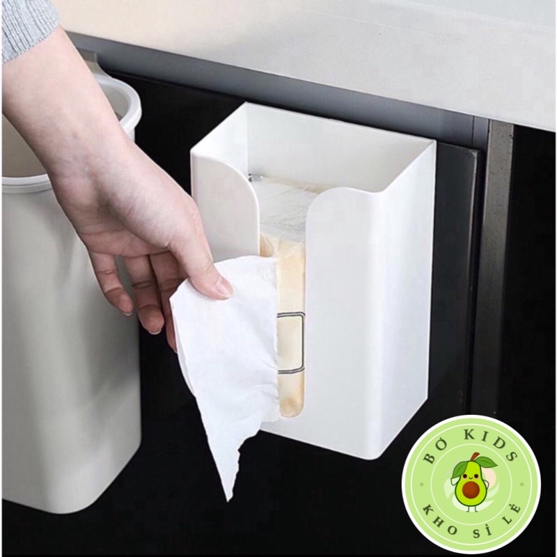Hộp Đựng Khăn Giấy Dán Tường Nhà Tắm Nhà Bếp, Bàn Làm Việc Đựng Túi Rác Thông Minh ( Có Kèm Miếng Dán )
