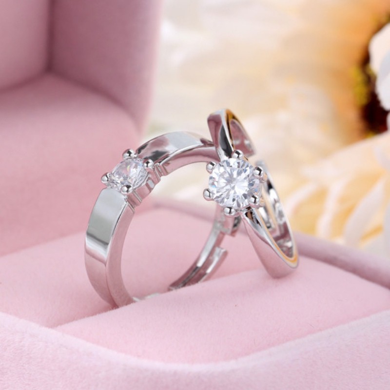 Nhẫn mạ bạc đính đá có thể điều chỉnh độ rộng độc đáo