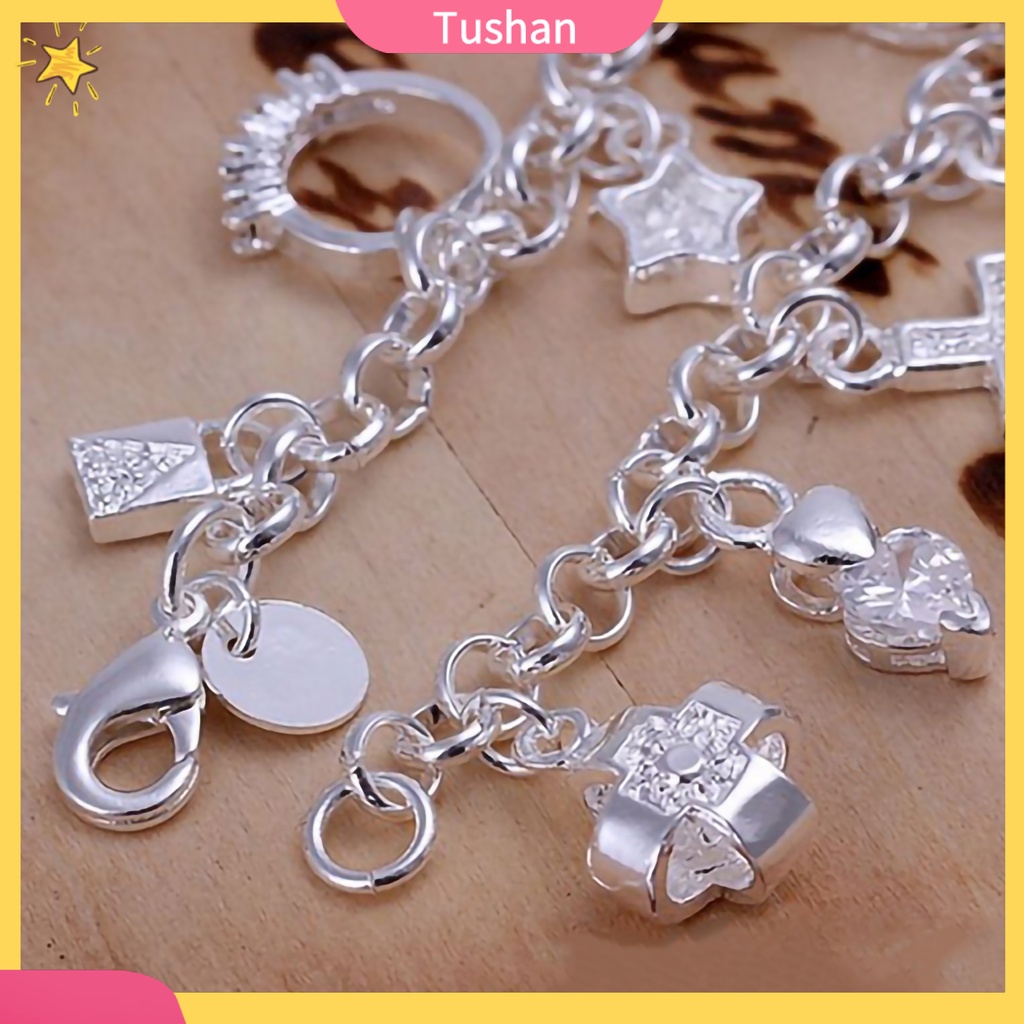 Vòng tay mạ bạc thiết kế dạng chuỗi xích thời trang tush