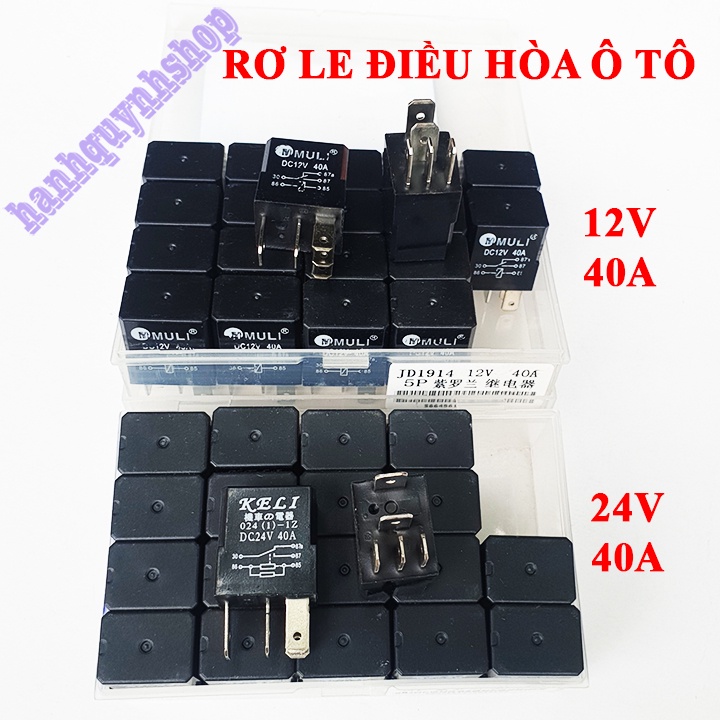 Hộp 20 Rơ le điều hòa ô tô 5 chân 12V 40A hoặc 24V 40A màu đen