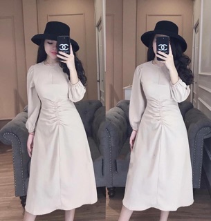 Đầm A tay bồng rút eo