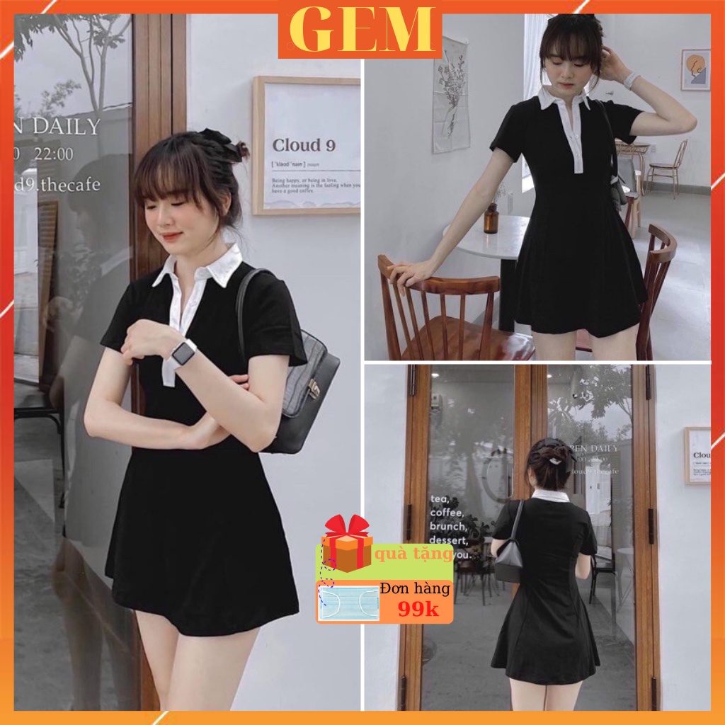 Đầm Body Gem94 Tay Ngắn Phối Cổ Trắng Xinh Xắn , Váy Công Sở Cổ Polo