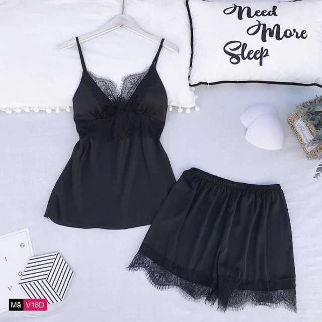 (Hàng có sẵn, Freeship) Bộ ngủ lụa 2 dây viền ren có đệm ngực,chỉnh dây vai (video+ảnh thật) | BigBuy360 - bigbuy360.vn