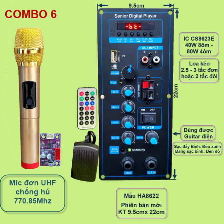 Mạch loa kéo HA8622 xanh guita công suất 40W - 80W kèm mic
