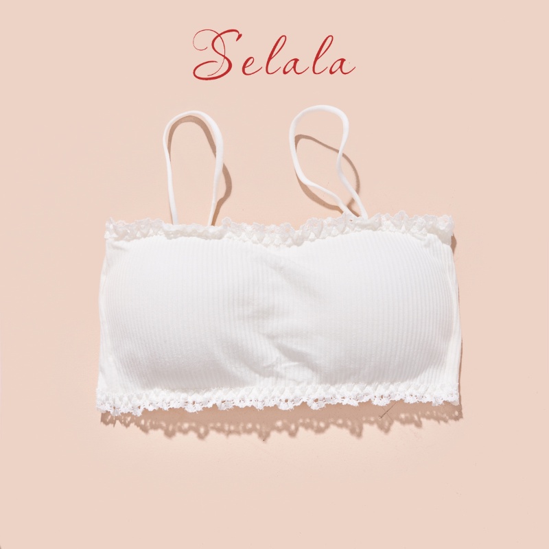 Áo Bra Selala Cotton Gân Tăm Dáng Croptop Kết Hợp Viền Ren Sexy Br24