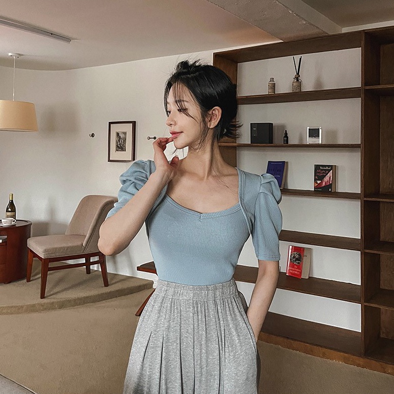 SUXI Áo Thun Tay Ngắn Dáng Ôm Màu Sắc Đơn Giản Phong Cách Hàn Quốc Thời Trang Hè Cá Tính Cho Nữ