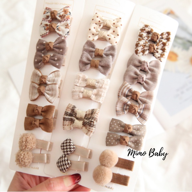Set 10 kẹp tóc bọc vải họa tiết dễ thương cho bé gái KT26 Mimo Baby