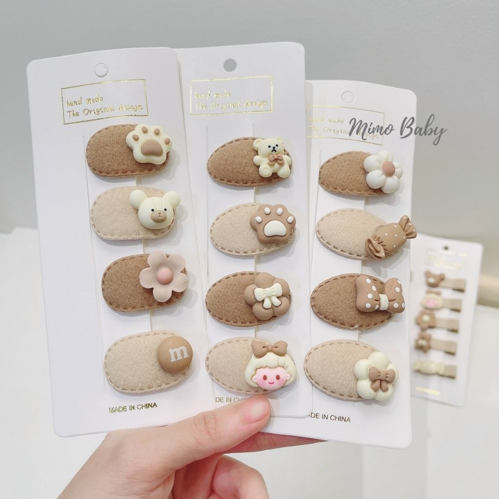 Set kẹp tóc cho bé gái gắn hình con vật siêu dễ thương KT34 Mimo Baby