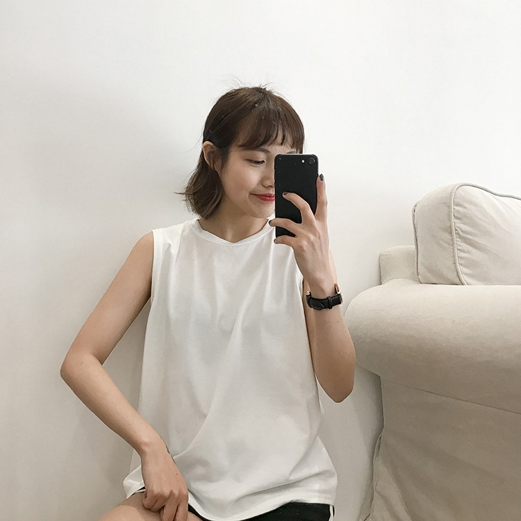 Áo thun cotton không tay trơn màu đơn giản thời trang mùa hè hàn quốc dành cho nữ | WebRaoVat - webraovat.net.vn
