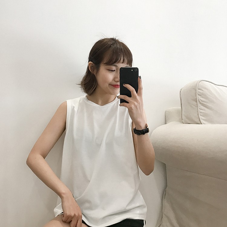 Áo thun cotton không tay trơn màu đơn giản thời trang mùa hè hàn quốc dành cho nữ | BigBuy360 - bigbuy360.vn