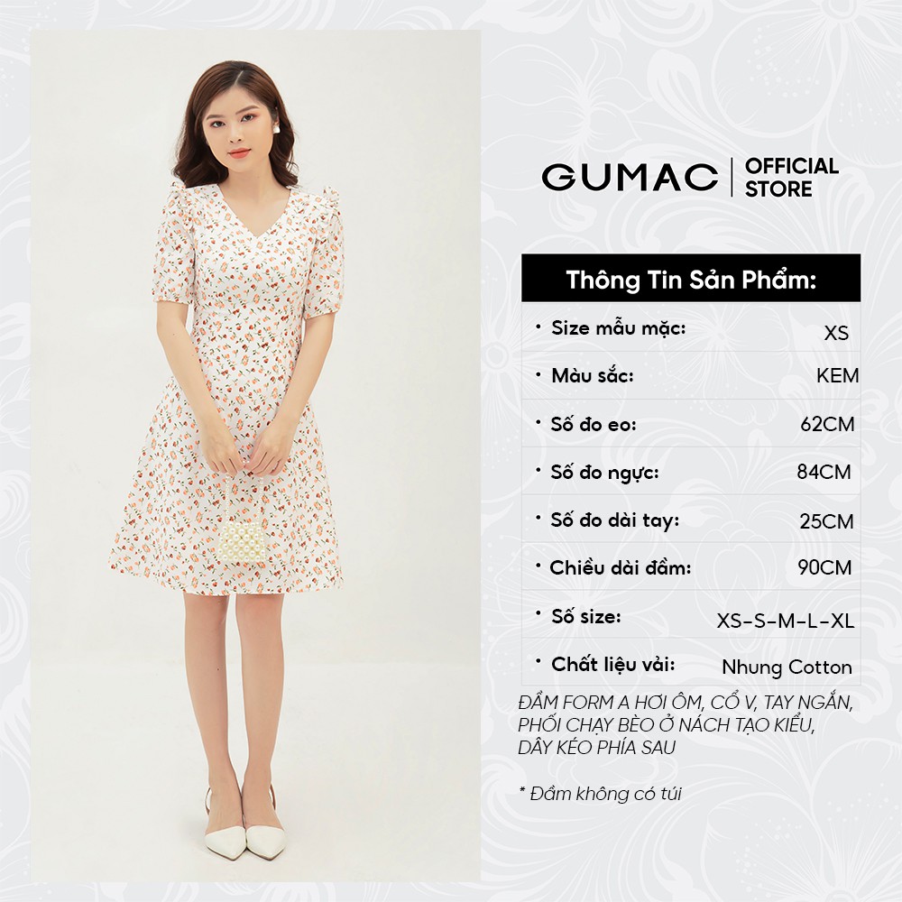 Đầm xòe nữ họa tiết hoa nhí phối bèo GUMAC màu kem, đủ size, phong cách thanh lịch, trẻ trung DB3105 | BigBuy360 - bigbuy360.vn