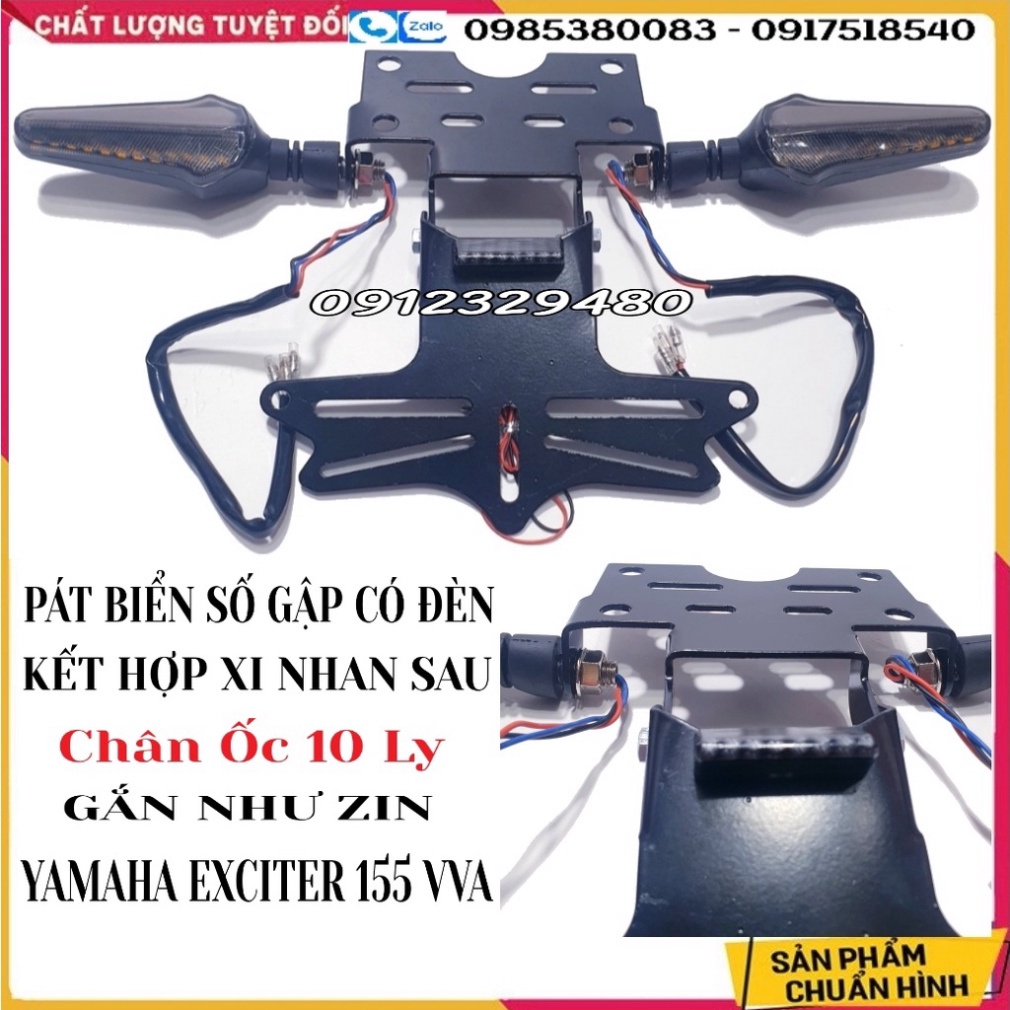 Pát Biển Gập Gắn Yamaha Exciter 155 VVA, Ex 155 VVA Các Phiên Bản Đút Gầm Có Đèn Soi Biển Số Gắn Được Nhiều Loại Xi Nhan