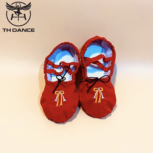 Giày múa Ballet trẻ em | Giày múa ballet màu đỏ thêu nơ