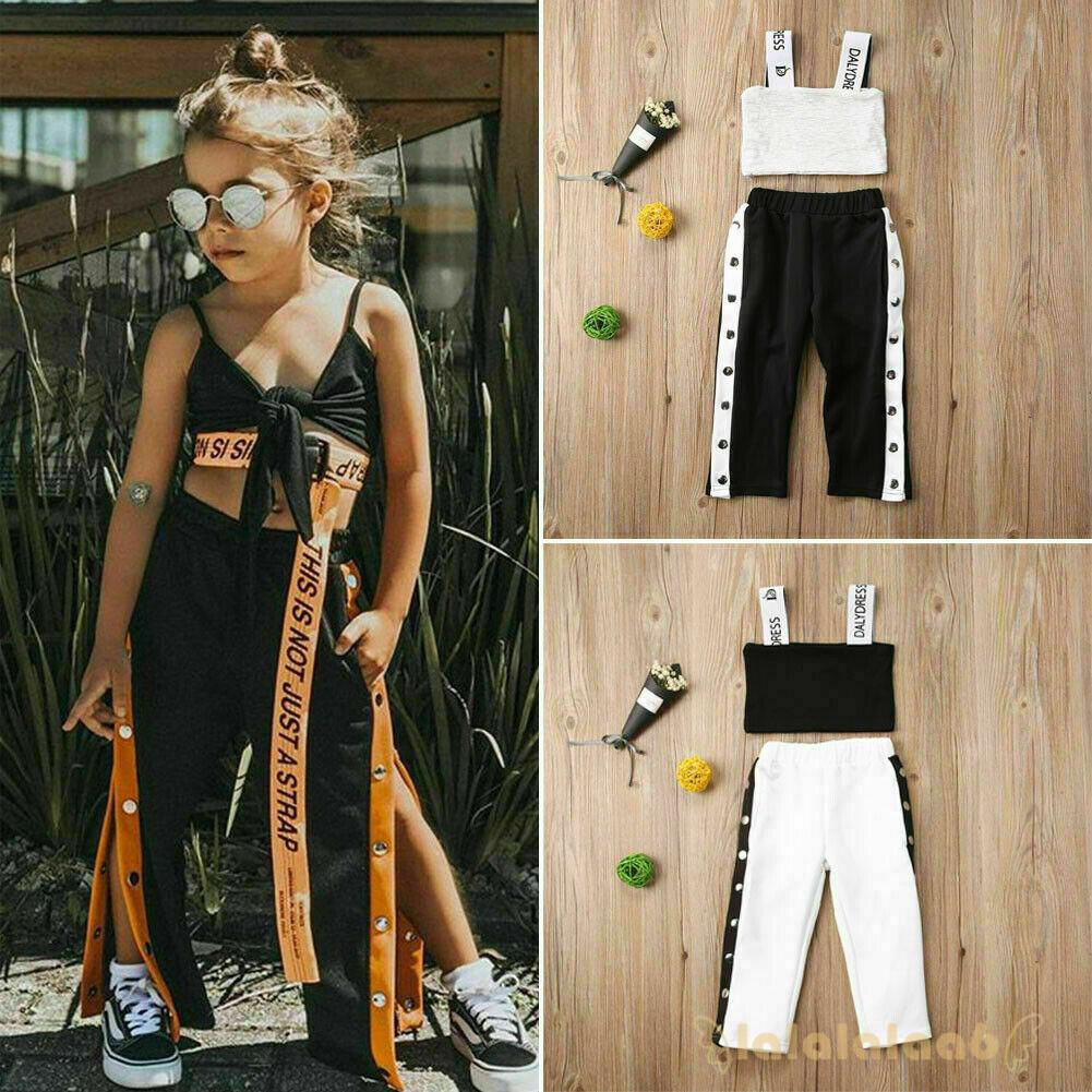 Set Áo Croptop 2 Dây+Quần Dài Cho Bé Gái