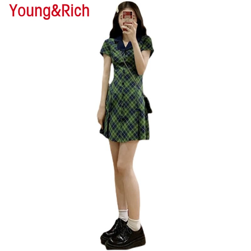 Y & R Đầm Sơ Mi Dáng Chữ A Ôm Eo Cổ Chữ V Họa Tiết Kẻ Sọc Màu Xanh Lá Thời Trang Mùa Hè Dành Cho Bạn Nữ