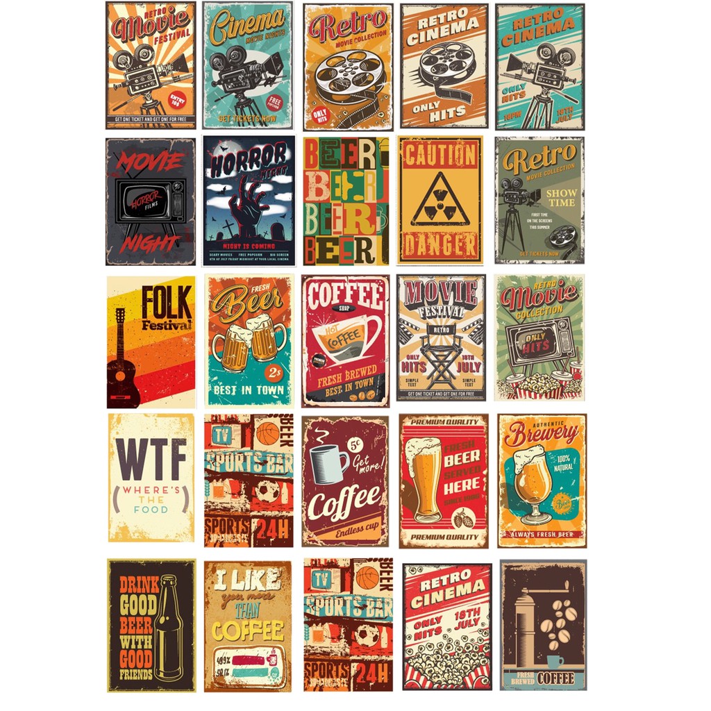 sticker hình dán vintage retro có cán chống bay màu 25sticker