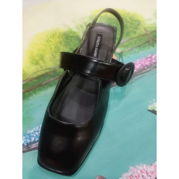 Giày Sục Nữ Lolita Quai Ngang Khoá Tròn, Dây Quai Khoá Sau Bít Mũi Gót Vuông Cao 3 Phân