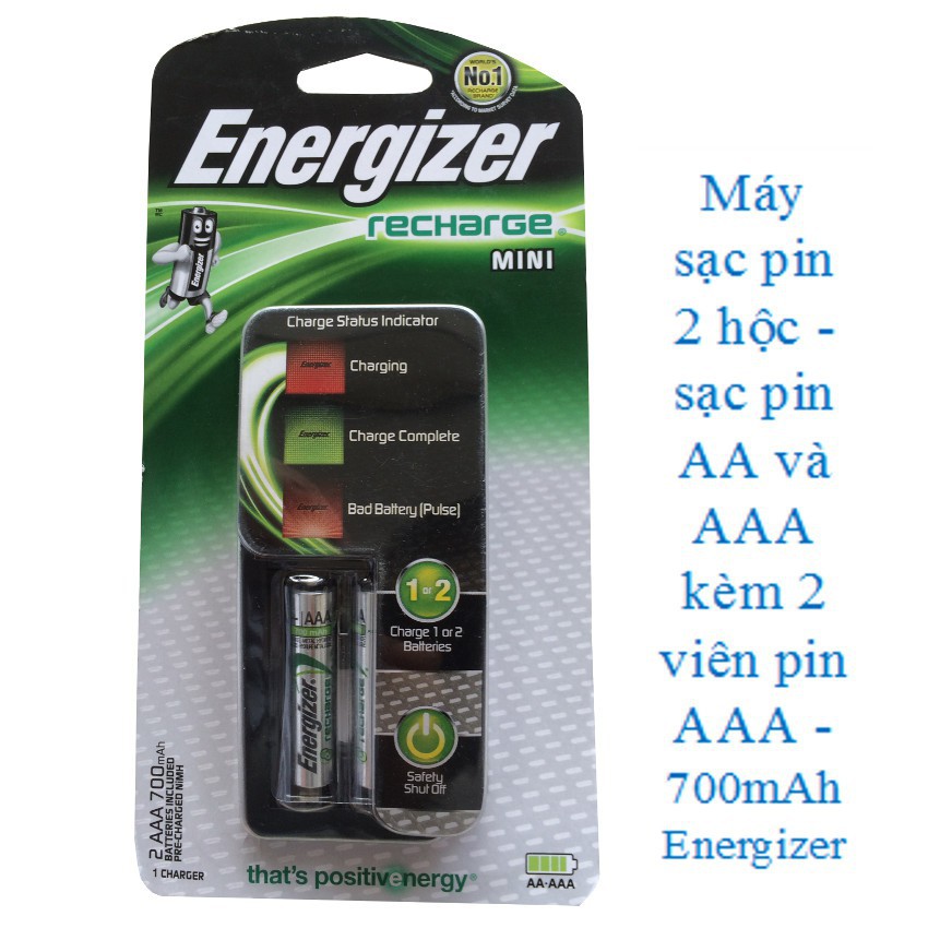 [RẺ NHẤT SHOPEE] FREESHIP TỪ 99K_Máy Sạc Pin AA- AAA 2 hộc kèm 2 viên pin sạc AAA 700 mAh ENERGIZER chính hãng