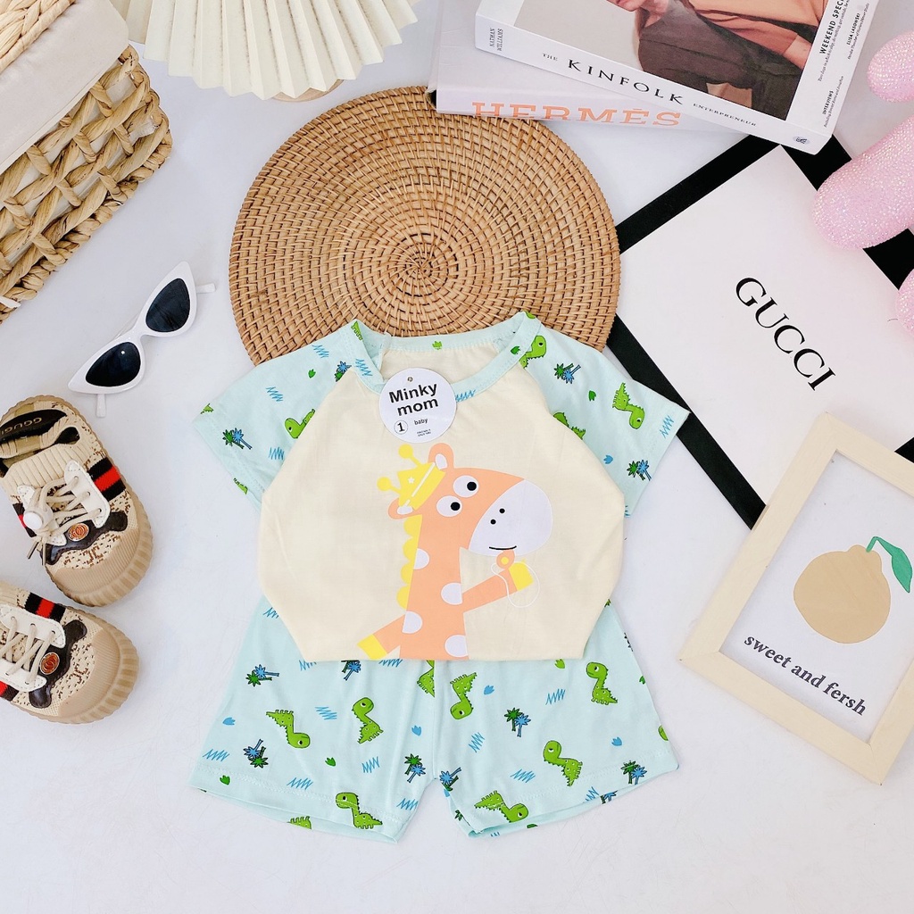 Quần áo trẻ em bộ côc tay thun lạnh, bô MINKY MOM cho bé trai bé gái phối tay giáp lăng BABY KIDSHOP