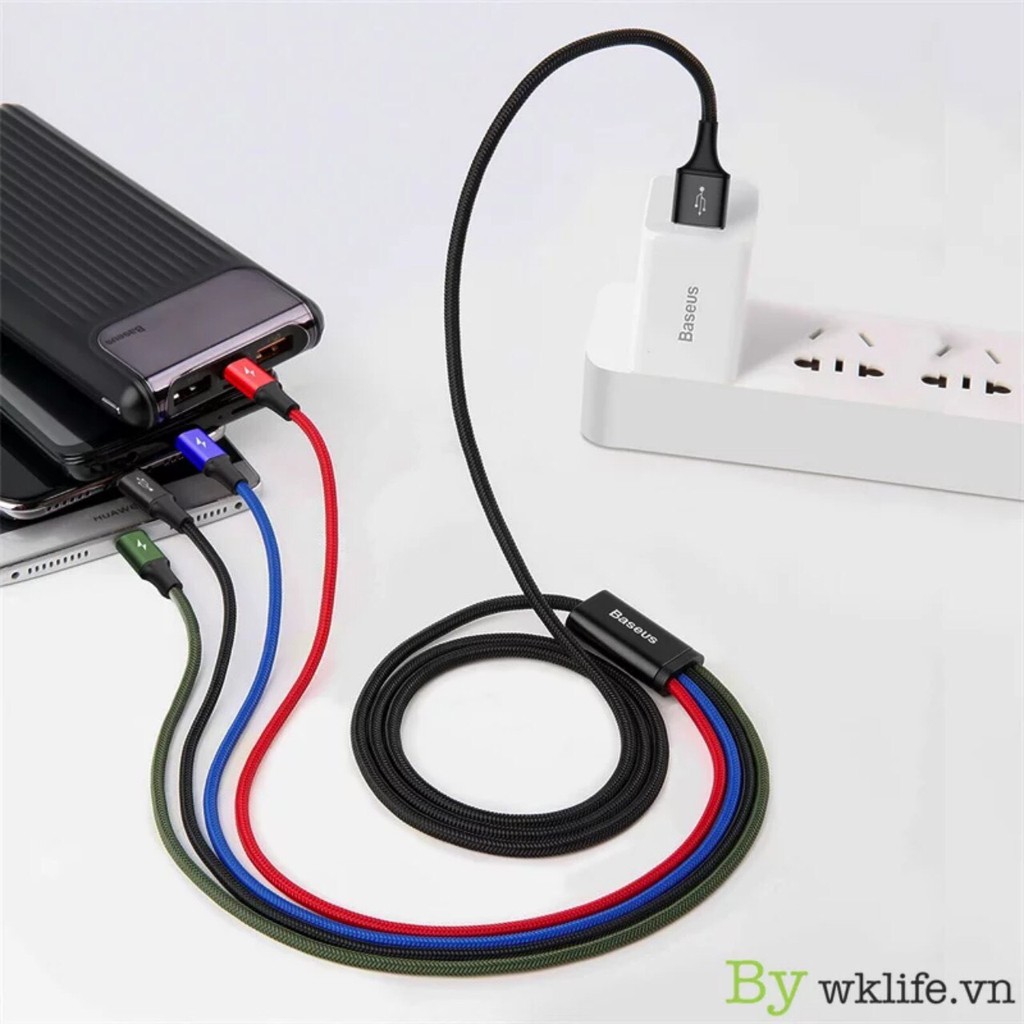 Cáp Sạc Nhanh Đa năng Baseus 4 Đầu cho iPhone/ iPad, Smartphone & Tablet Android Dài 1M2